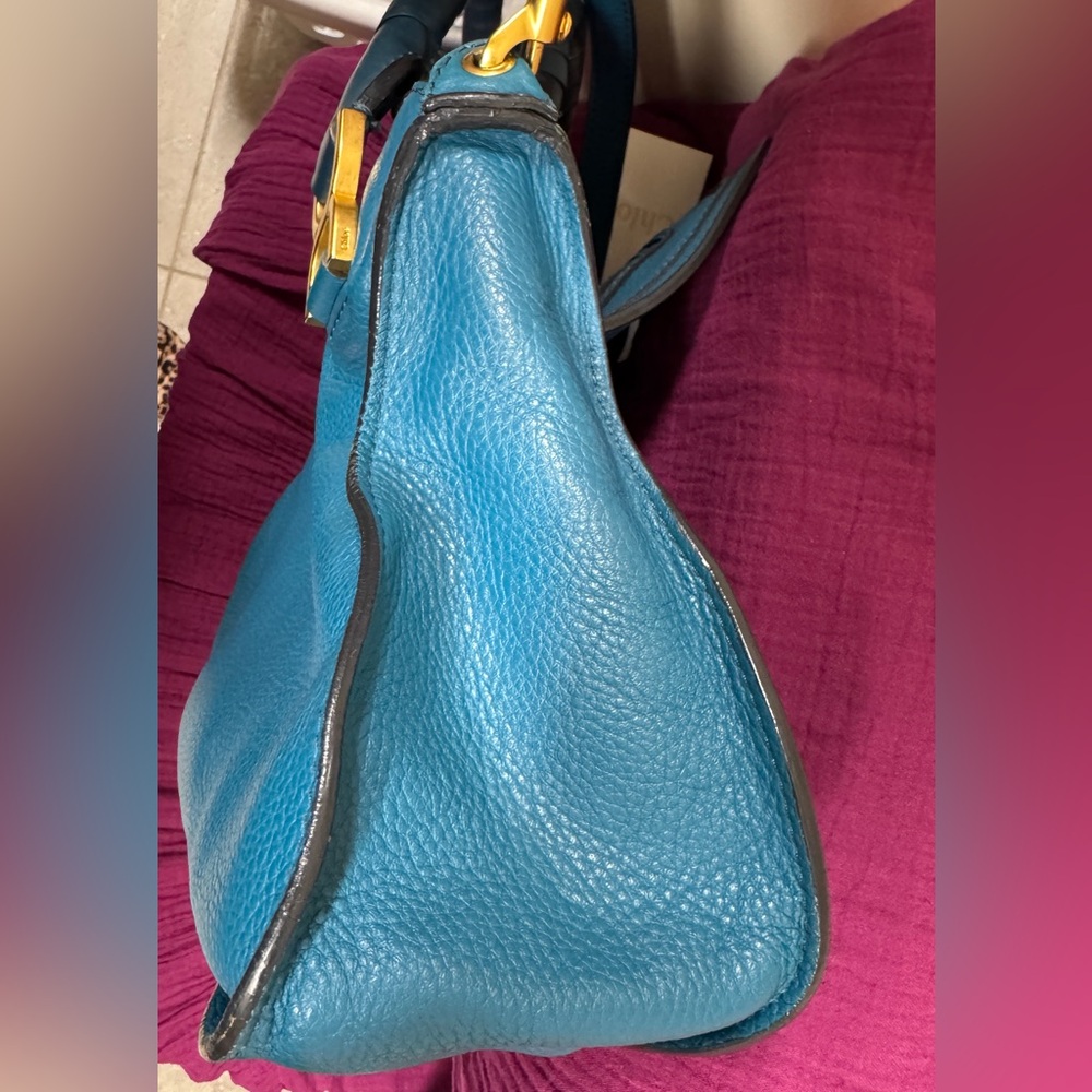 Chloe Blue Crossbody Bag with Gold Accents - Picture 12 of 13
